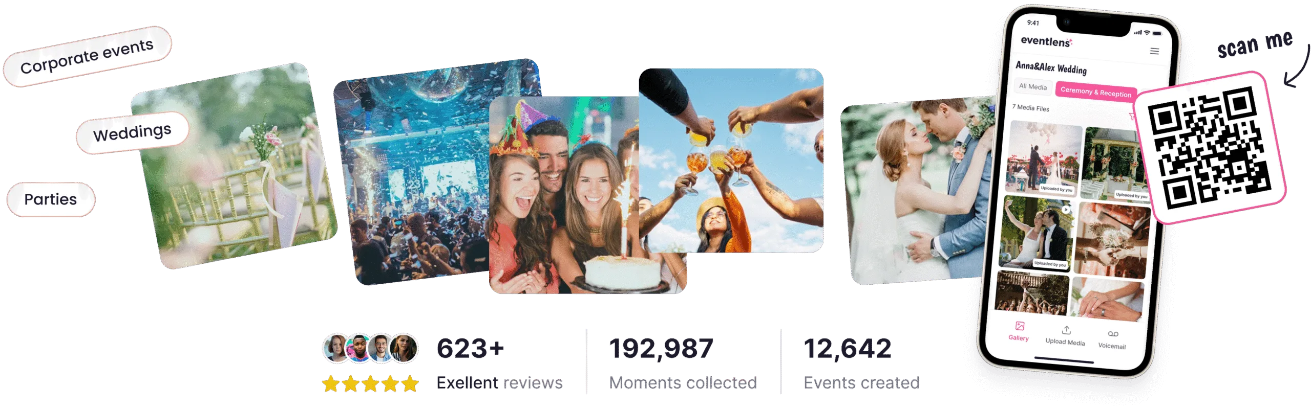 Guests sharing event photos with Eventlens via a QR code