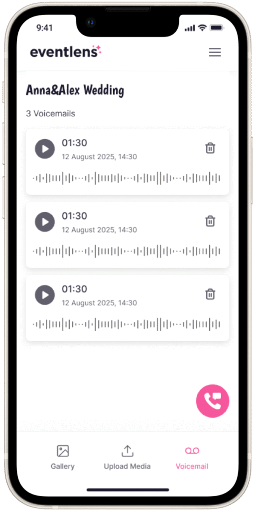 Eventlens voicemail feature capturing guest voices