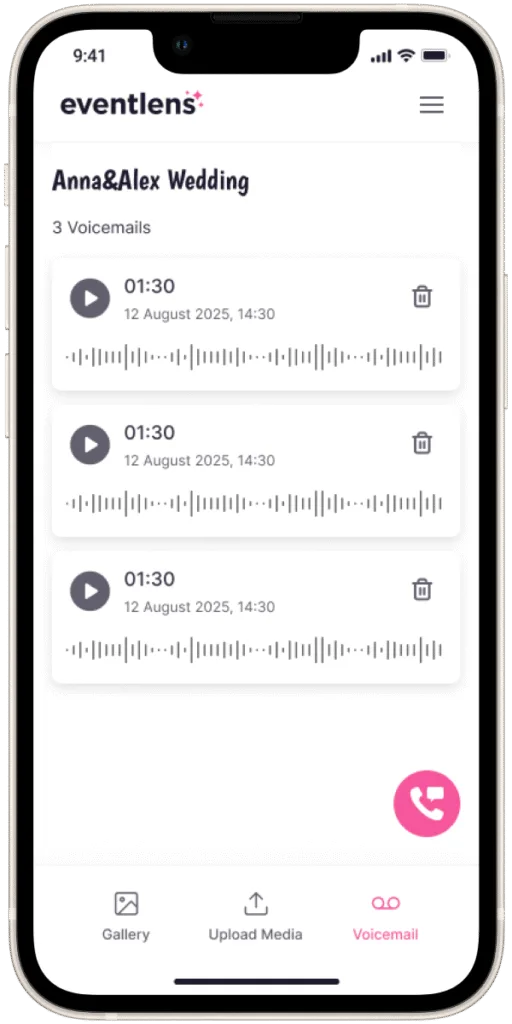 Eventlens voicemail-functie die stemmen van gasten vastlegt