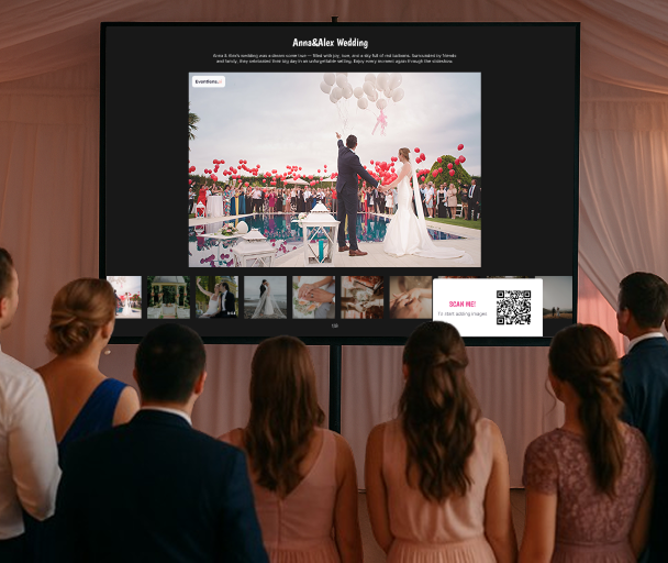 Live event photo gallery displayed on a screen